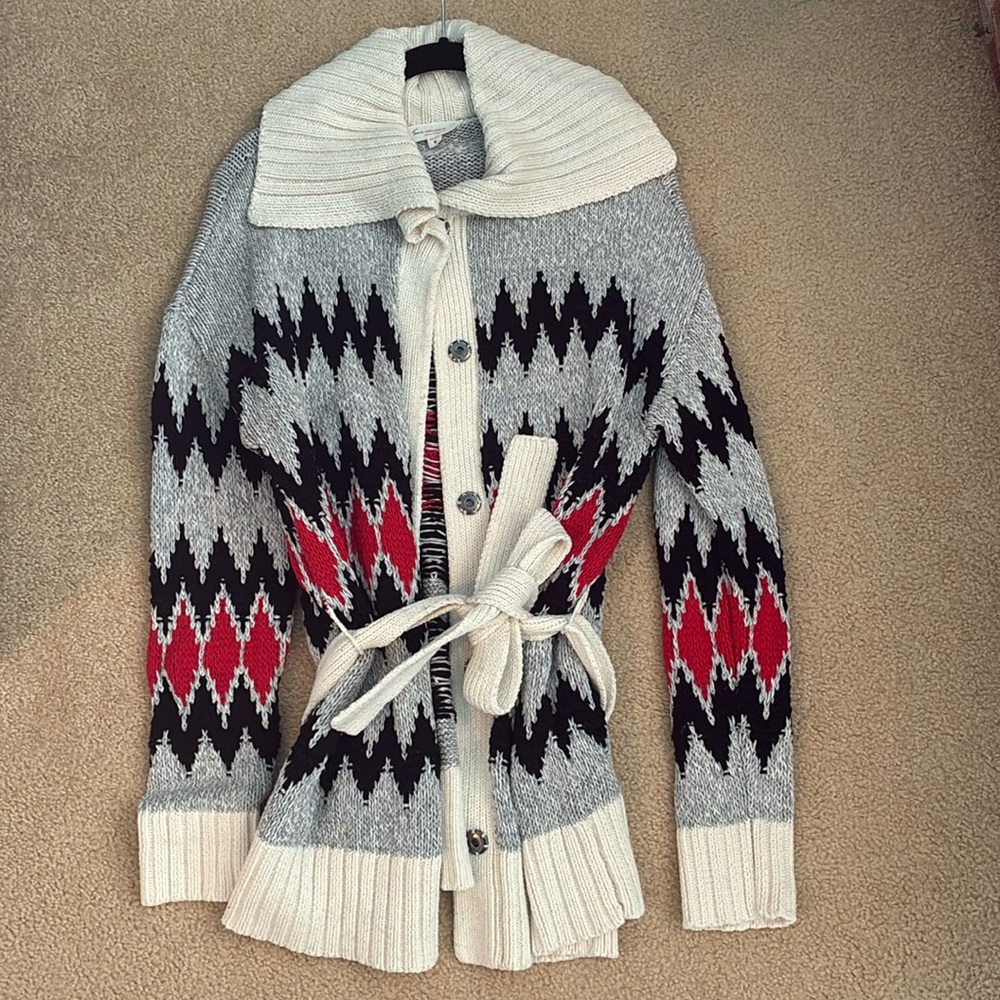 Geometric Tie Waist Cardigan